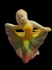 Vintage Art Deco Dancing Lady Planter Hull? Shawnee? USA Pottery Pink Green  5"