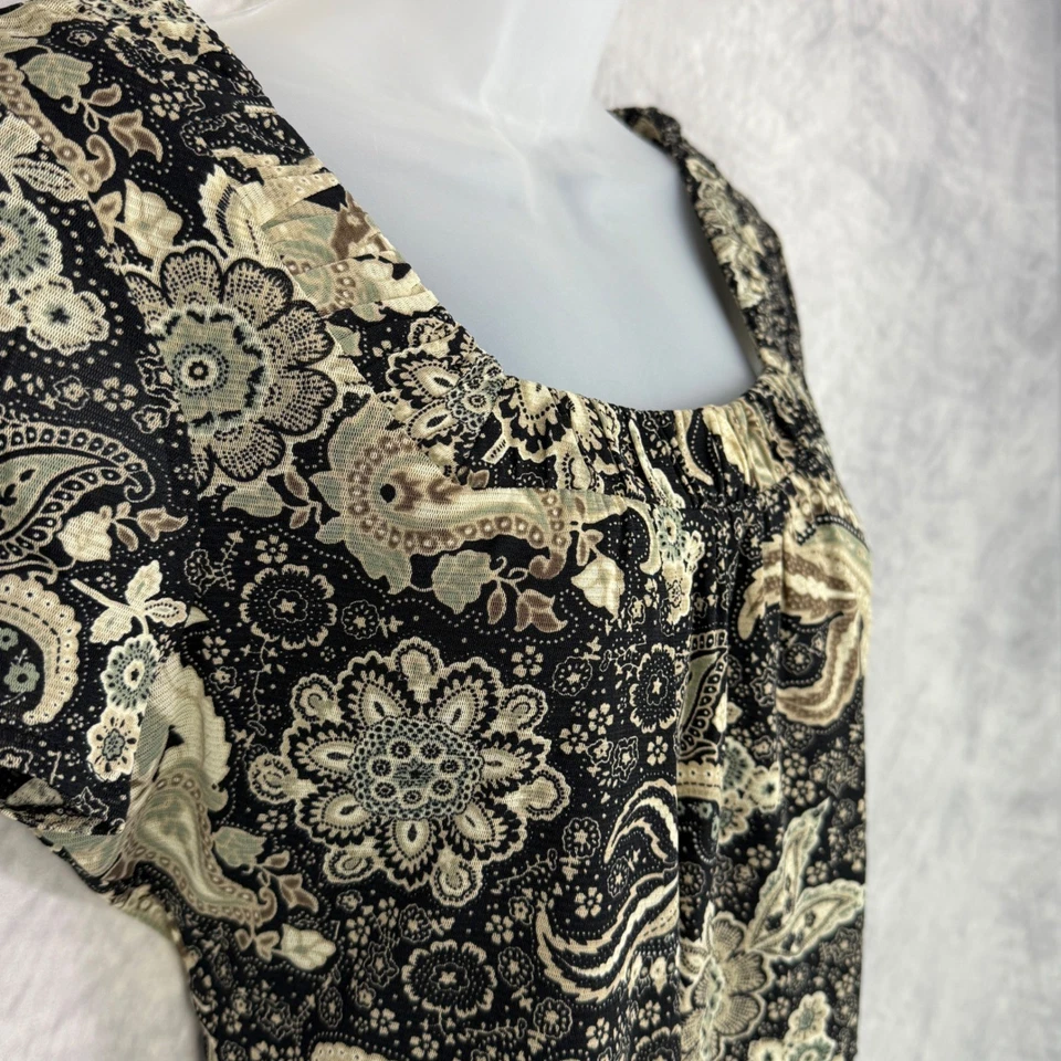 Top de malla con cuello cuadrado floral cachemir marrón años 90 y2k talla M bosque hada capricho Foto 3 de 4