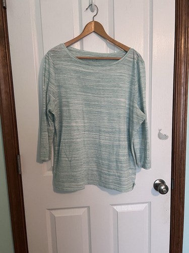 Talbots Light Aqua Striped 3/4 Sleeve T-shirt XL