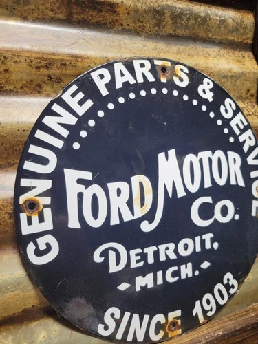 VINTAGE FORD MOTOR CO. PORCELAIN SIGN DETROIT CAR GAS SALES SERVICE AUTO PARTS