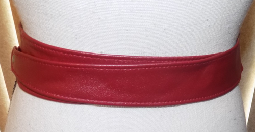 OS vintage S M L burgundy Lamb leather obi style wrap cinch waist WIDE TIE BELT - Picture 4 of 7