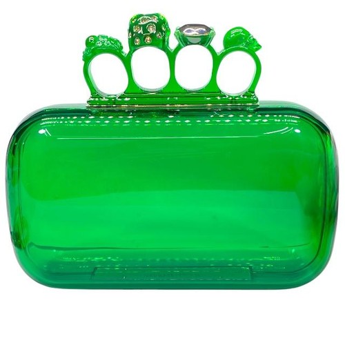 Alexander McQueen Four-Ring Clutch Bag Pochette Skull Acrylic Green clear - Picture 2 of 10