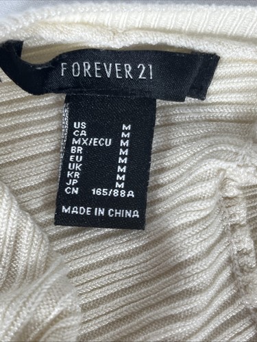 Forever 21 Sweater M Cream Rib Knit Crop Mock Neck Open Back Wrap Tie Pullover - Picture 3 of 7