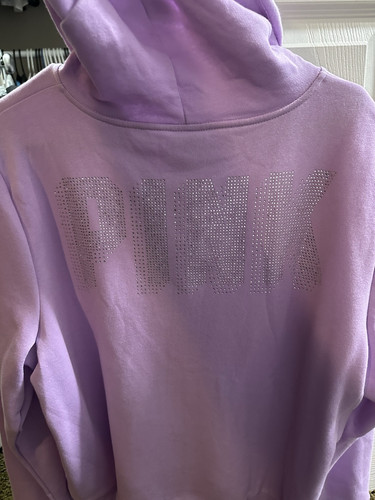 Felpa donna Victoria Secret rosa full zip con cappuccio logo Bling nuova con etichetta XXL - Foto 5 di 5