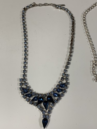 Vintage Konvolut funkelnde Strass Halsketten Chokers blau gold schöne Auswahl - Bild 14 von 24