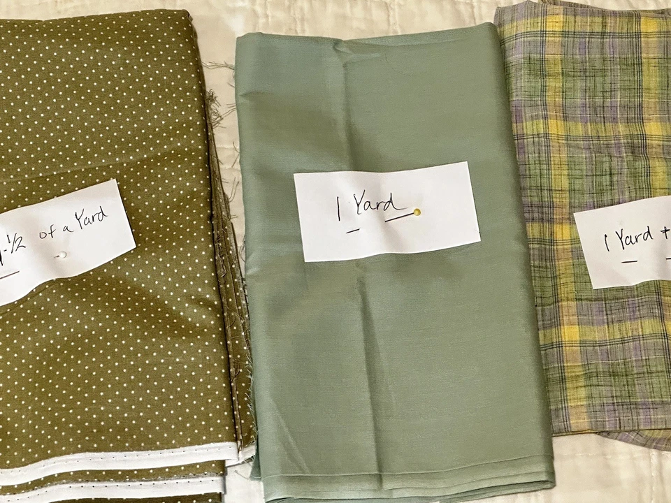 3pc Quilt Cotton Fabric GREENS Plaid DOTS 3+Yds Total assort sizes Nice 1yard ea - Image 2 of 4
