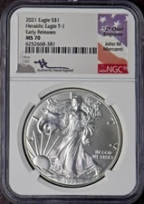 2021 T1 American Silver Eagle - NGC MS70 ER Mercanti Signed - ✪COINGIANTS✪