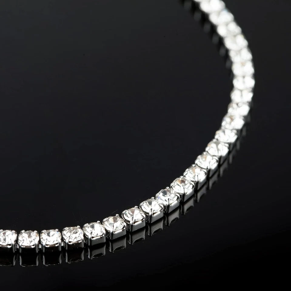 16.4 Feet Clear Crystal Rhinestone Close Chain, Silver Stainless Steel Trimming - Image 4 of 4