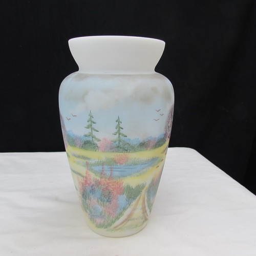 Fenton Opal Satin Cottage Hand Painted Vase Special Order LE 1993 J6 - Picture 2 of 7