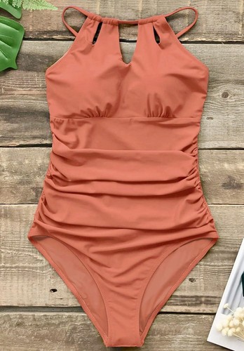 Cupshe High Neck Tummy Control One Piece Swimsuit Orange NWT (M)
