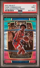 2021-22 Select Cade Cunningham TEAL WHITE PINK Prizm #'d /49 Rookie SSP RC PSA 9