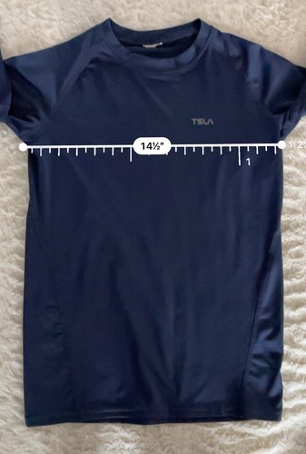 TSLA Boy's Long Sleeve T-Shirt Baselayer Cool Dry Compression Blue Top Size 12 - Picture 4 of 6