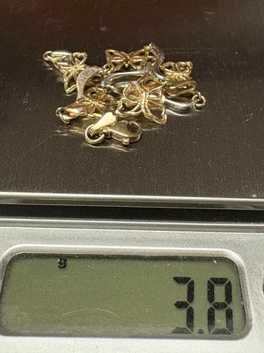 PRETTY 1980's VINTAGE 9K 375 GOLD BUTTERFLY LINK BRACELET. 7 1/2 INCHES - Picture 13 of 13