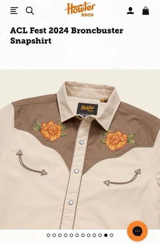 NEW Howler Bros x ACL Western Shirt LARGE Tan Brown Smiley Pockets Broncbuster - Picture 8 of 10