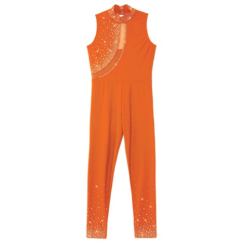 Kids Girls Jumpsuit Sleeveless Unitard Shiny Bodysuit Rhinestones Leotard Mesh - Picture 48 of 62