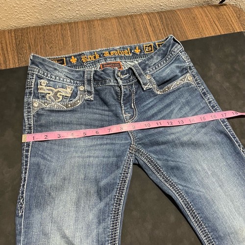Jeans Rock Revival para mujer 26 azul corte boot tiro bajo lavado oscuro elástico denim - Imagen 7 de 13