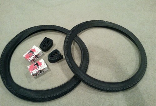 TWO(2) DURO 26X2.125 BEACH CRUISER BICYCLE TIRES BLACK DIAMOND PATTERN & TUBES