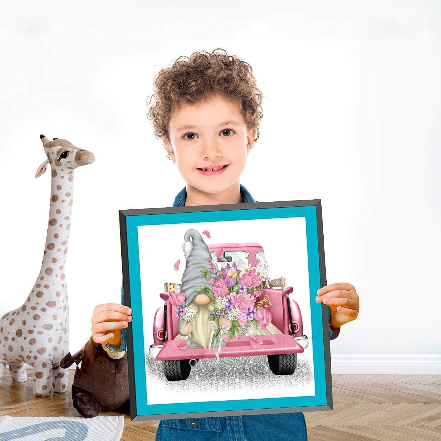 Tiwabb Stamped Cross Stitch Kits,Gnome Truck Flower Cross Stitch Kits