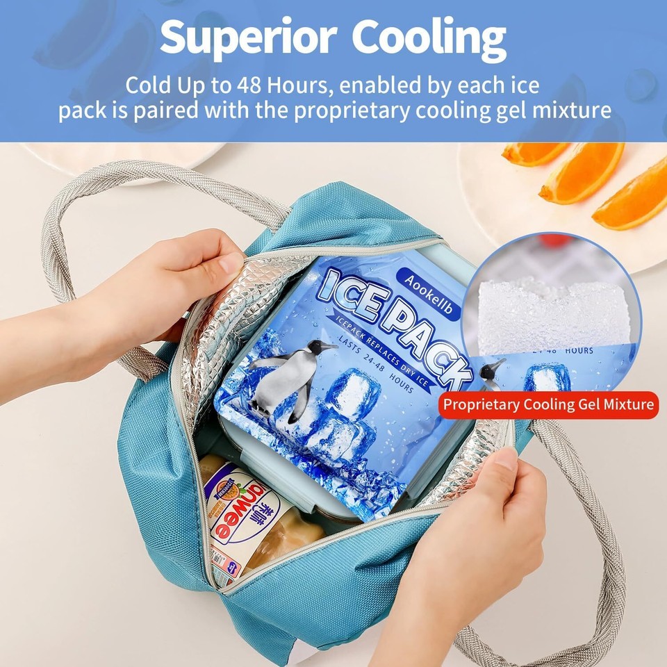 2024 Reusable Ice Packs for Cooler Aookellb Long Lasting Gel Freezer ...