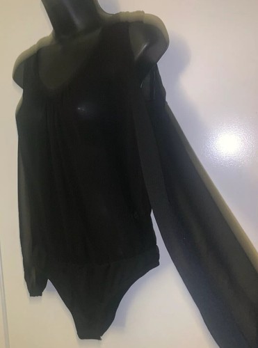 LOVE CULTURE Black Bodysuit Sheer Shoulder Cut Out Sz Medium - Picture 8 of 9