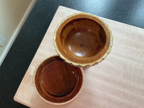 Ornate Celluloid? Pedestal Dish With Lid Wood Interior - Picture 3 of 5