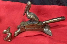 Vintage Solid Brass Pelican Nut Cracker With Small Pelican
