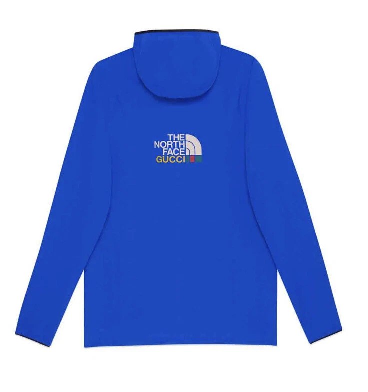 Nuova giacca con cappuccio pullover 100% autentica Gucci x The North Face blu pile L