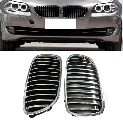Pair Front Bumper Kindey Grille Chrome For 2011 - 2013 BMW 528i 535i xDrive F10 - Picture 7 of 7