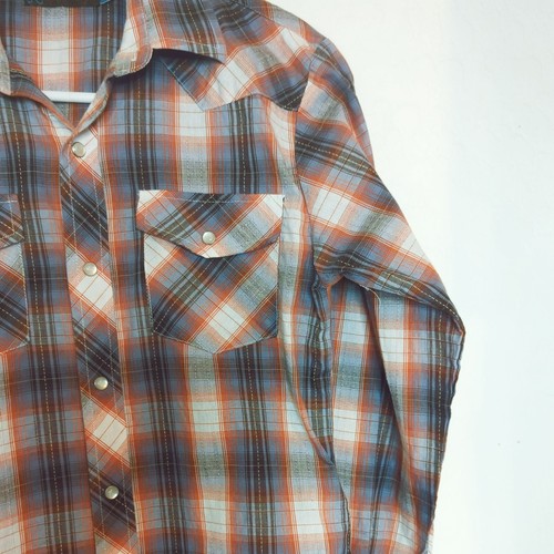 Roper Boys Large Western Plaid Snap Button Long Sleeve Shirt Brown Orange - Picture 4 of 6