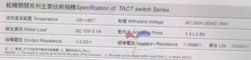 100PCS Momentary Tactile Push Button Switch Tact Switch 12X12X7mm DIP-4 - Picture 2 of 2
