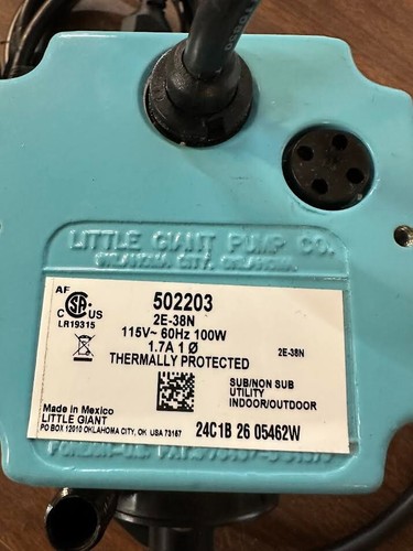 Little Giant 2E-38N Oil-Filled Submersible Pump (502203) Missing Plastic Guard - Bild 2 von 3