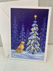 Dog Looking at Tree Christmas Night Holiday Blessing Wishes Greeting Card
