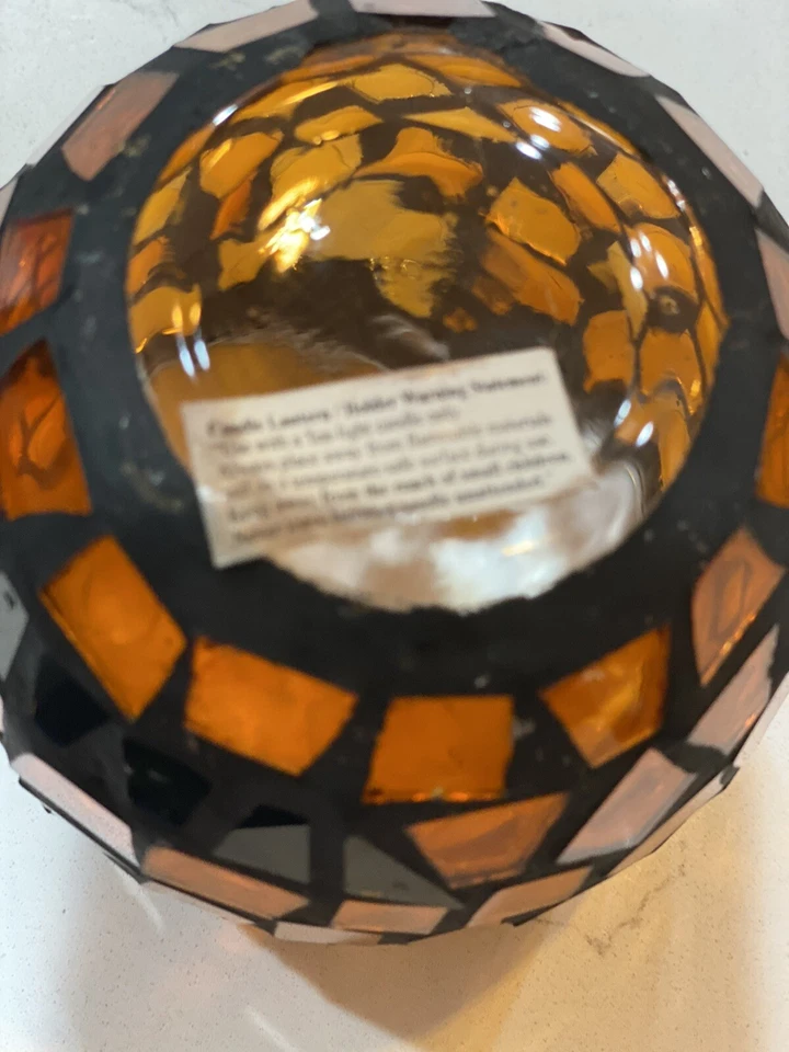 Candelabro de calabaza mosaico naranja vitral Jack-O’-Lantern Halloween 3” Foto 2 de 2