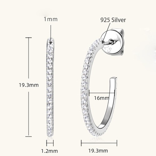 925 Sterling Silver 19.3MM Real Moissanite Hoop Earrings for Women Pass Tester - Picture 6 of 13