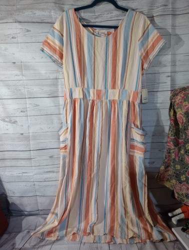 A.N.A Striped Summer Dress L, Sherbet Stripes Pockets - Picture 2 of 21