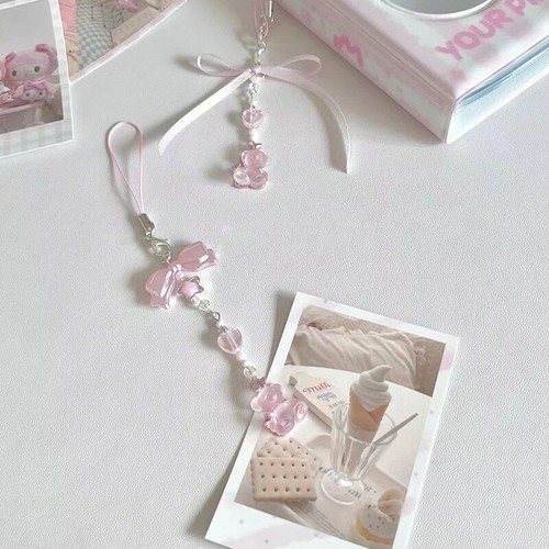 Sweet Bear Bow Beaded Phone Chain Strap Keychain Decoration For Key Bag Pendant - Zdjęcie 4 z 5