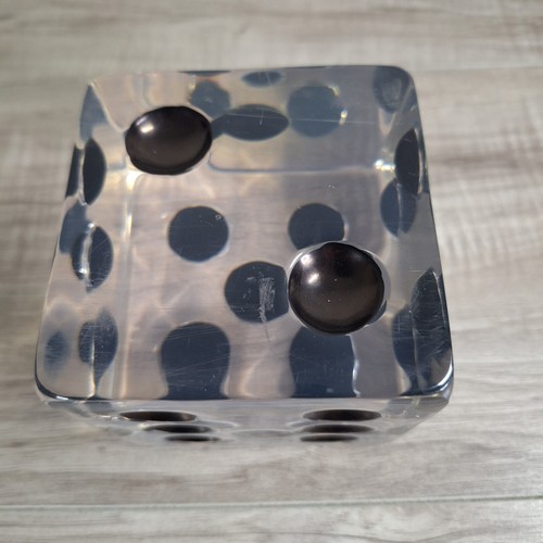 Vintage Clear Lucite Dice Jumbo Large 4" Inch Square ( Bookend ) Black Dots - Picture 5 of 10