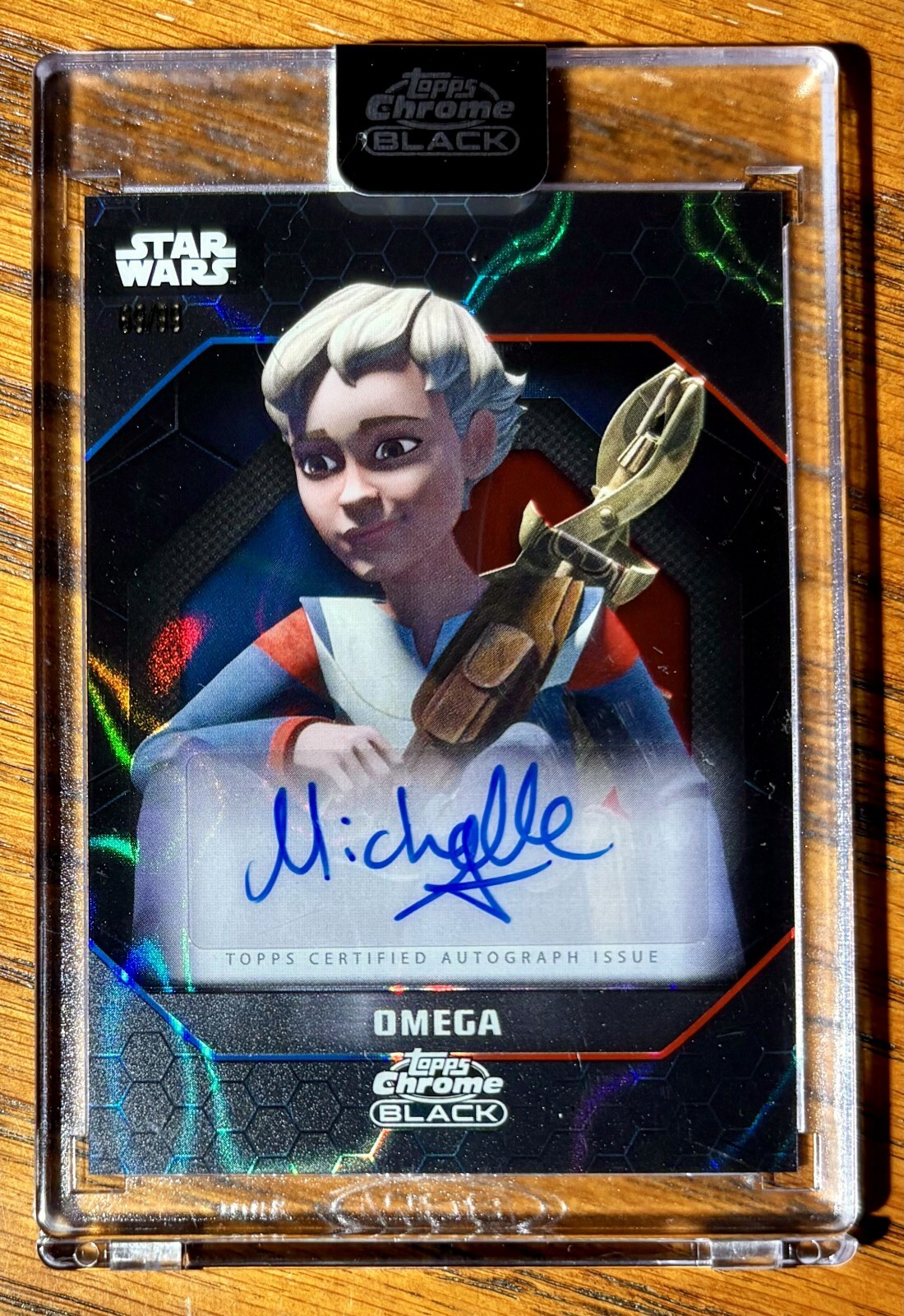 2024 TOPPS STAR WARS CHROME BLACK OMEGA MICHELLE ANG BLUE RED REFRACTOR AUTO /99