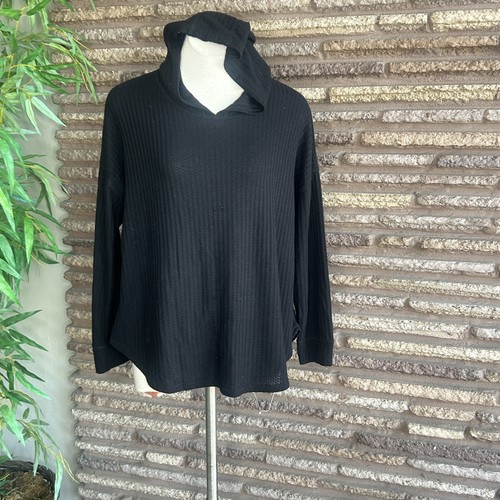 Chaser Black Thermal Waffle Knit Relaxed Fit Hoodie Sweatshirt Size XL - Picture 2 of 8
