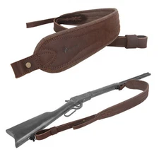 Leather Rifle Sling Hunting Gun Carry Strap 34" - 42" Adjustable Shoulder Belt