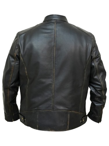 Men's New Design Vintage Brown Biker Moto Car Racer Real Lambskin Leather Jacket - Picture 11 of 13