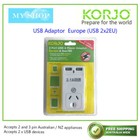 KORJO 2 Port USB & Power Plug Adaptor -- Europe & AUS/NZ, Rapid Charge