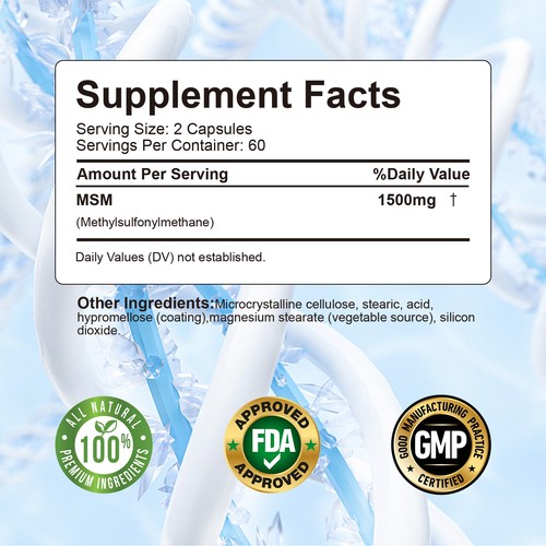 120pcs MSM Methylsulfonylmethane 1500mg - Bone, Skin & Nails Health, Mobility - Picture 2 of 11