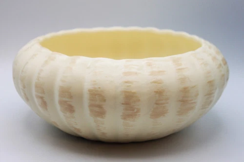 Vintage Haeger Pottery Ribbed Matte Ivory And Cream Planter Bowl