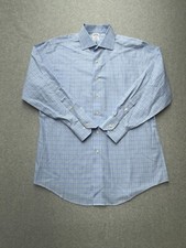Brooks Brothers 346 Dress Shirt Mens 16 2/3 Slim Fit Non Iron Blue Plaid Cotton