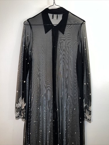 Toots Dierre Maxi Black Floral Sheer Night Coat Gown Robe Small Medium - Picture 18 of 19