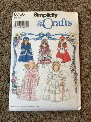 Simplicity SEWING PATTERN 8766 DOLL CLOTHES Sizes 16” & 18” Collector Doll UNCUT - Picture 1 of 3