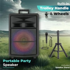 15" 10000W Powered Portable Bluetooth PA Speaker with Lights, Stand Microphone