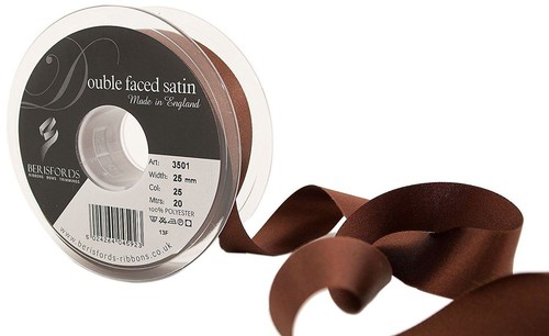 Brown 25 Berisfords Ribbon 25mm Double Satin x 5 Metres - Picture 3 of 3