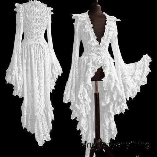 Womens Deep V Neck Lace Long Dress Gothic Lolita Long Dress Medieval Dress Skirt - Picture 11 of 15